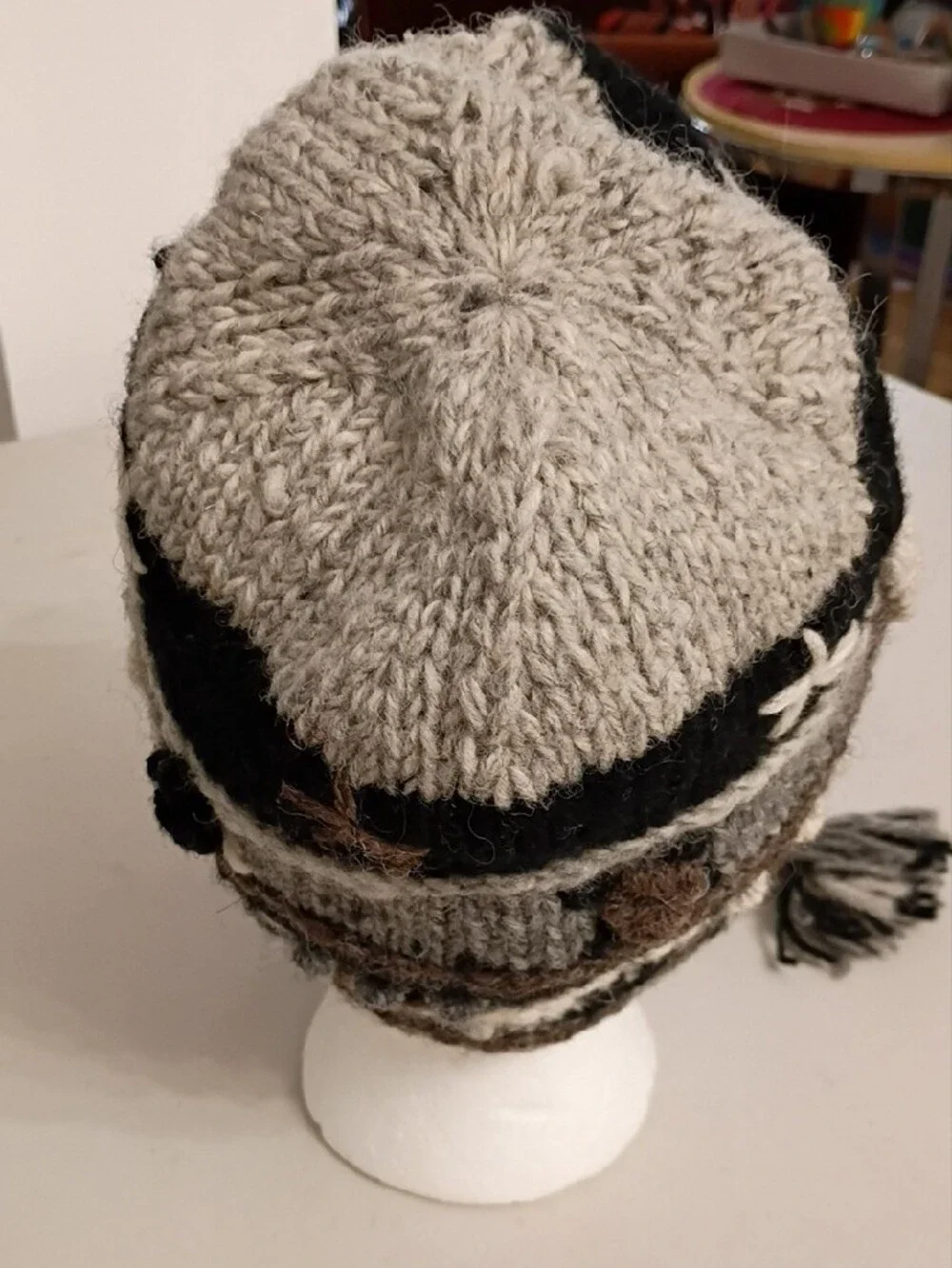 Kids Knit Earflap Hat in Gray & Black - Handcrafted Style